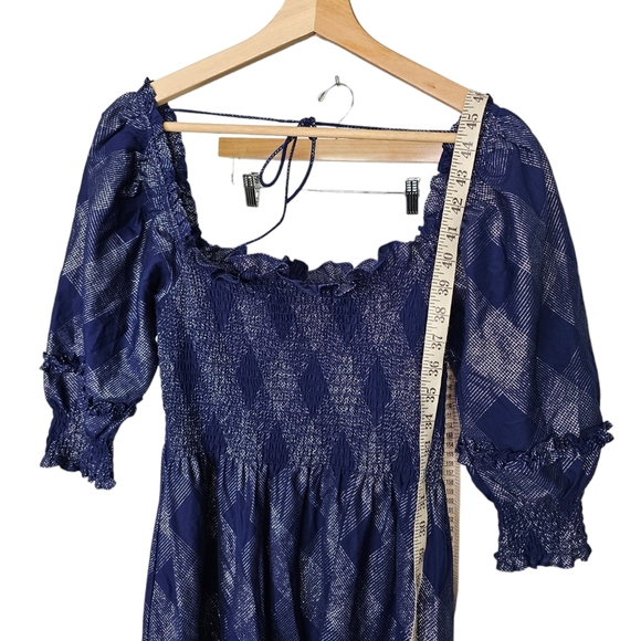 Hill House Nesli Dress Navy Glitter Check Midi Smocked Size XS - Picture 5 of 8
